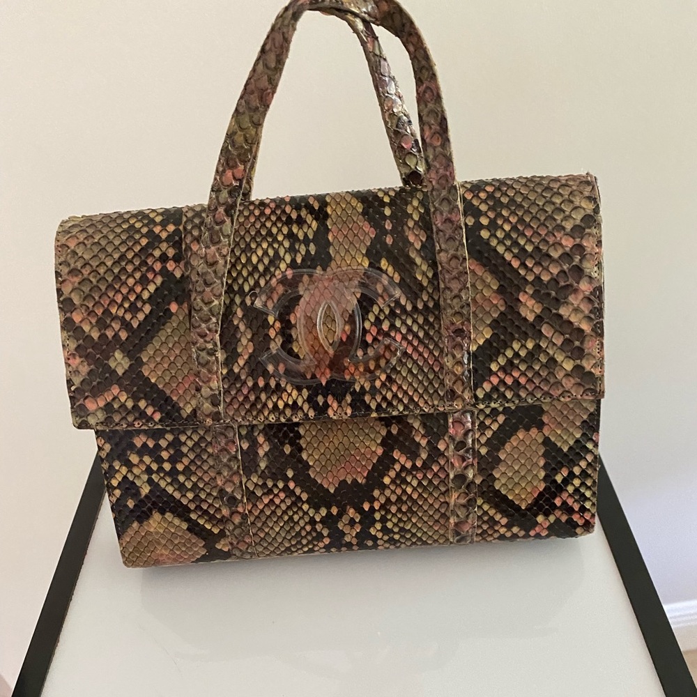Chanel Mini Vintage Python Satchel Tote Bag